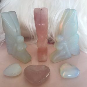 Rose quartz & Opalite fairy statues
